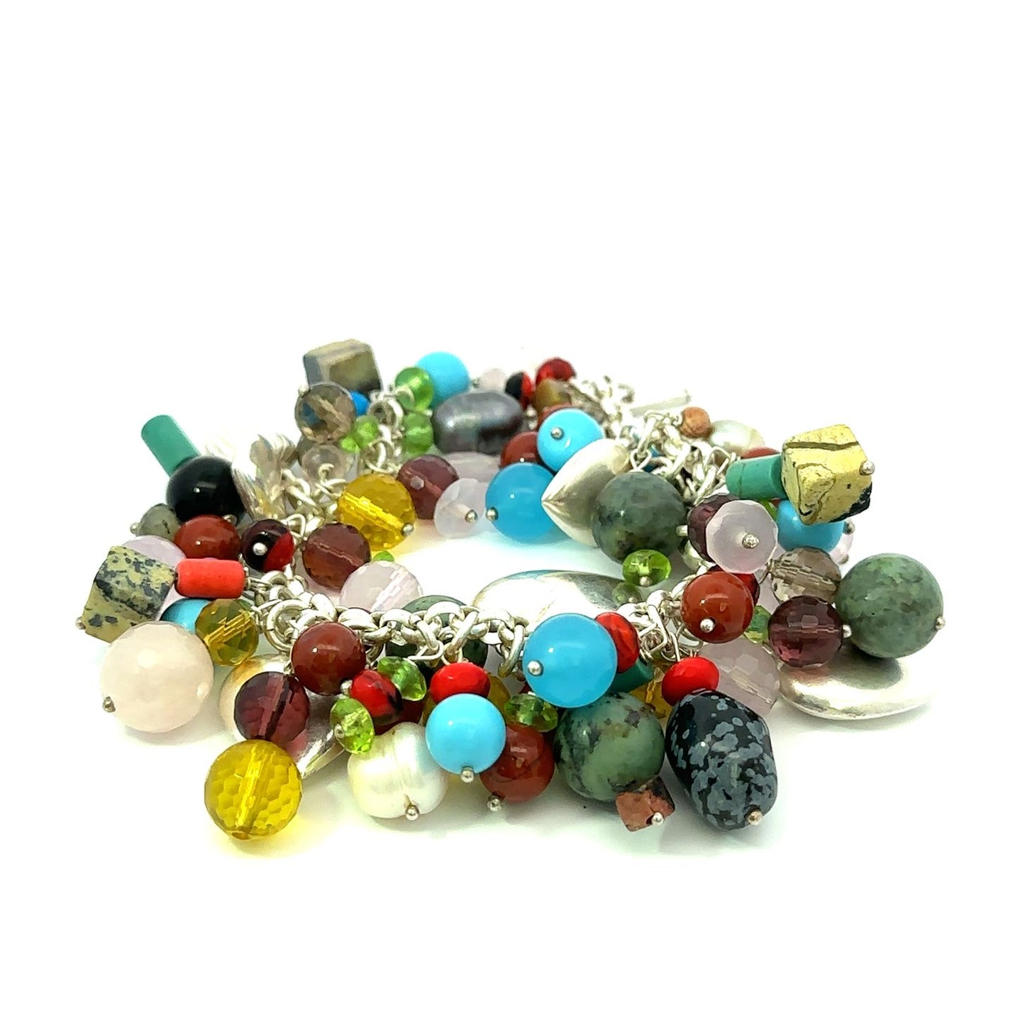 Sterling 925 silver hearts and charms bracelet