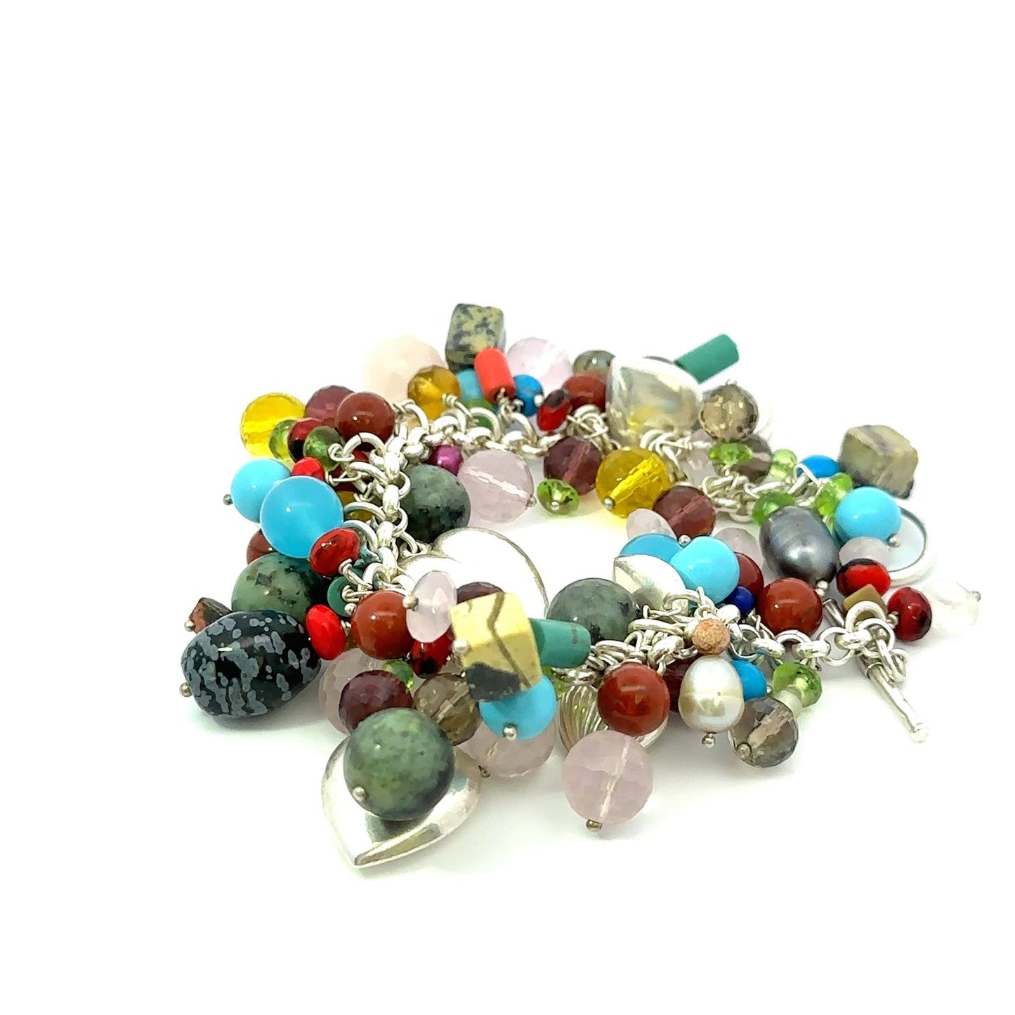 Sterling 925 silver hearts and charms bracelet