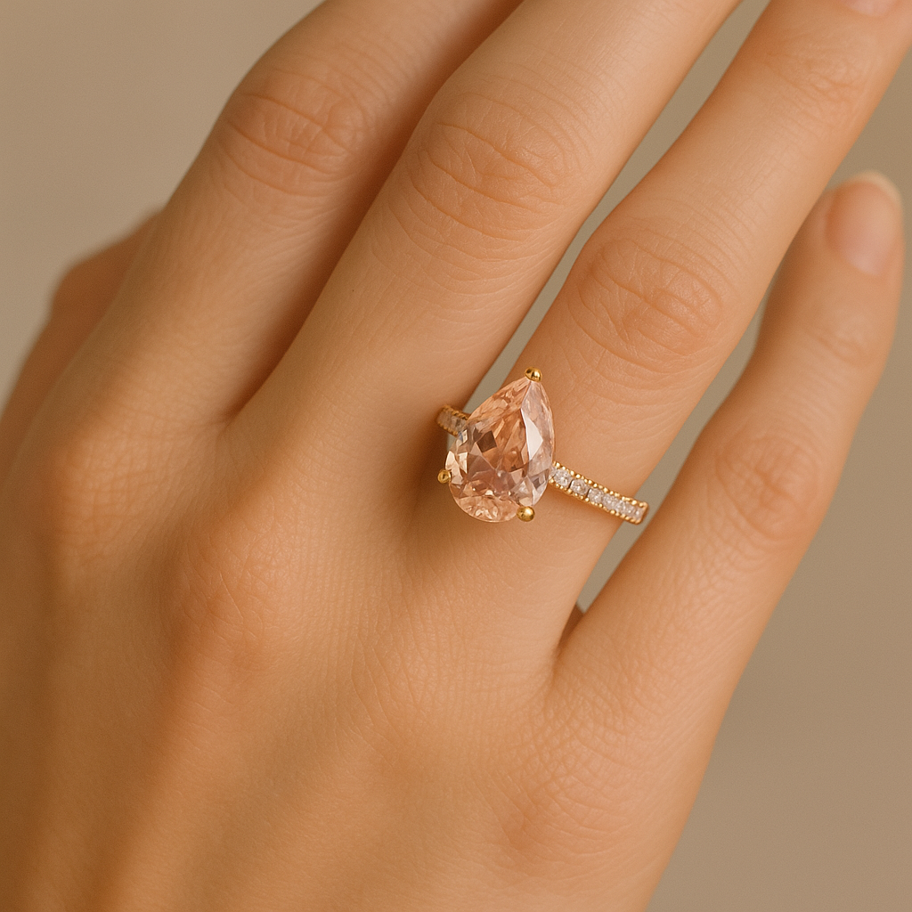 Pear-shape morganite diamond ring