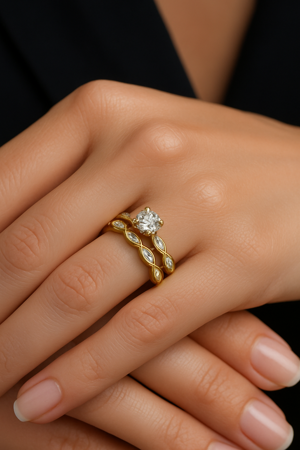 Round brilliant double-band diamond ring