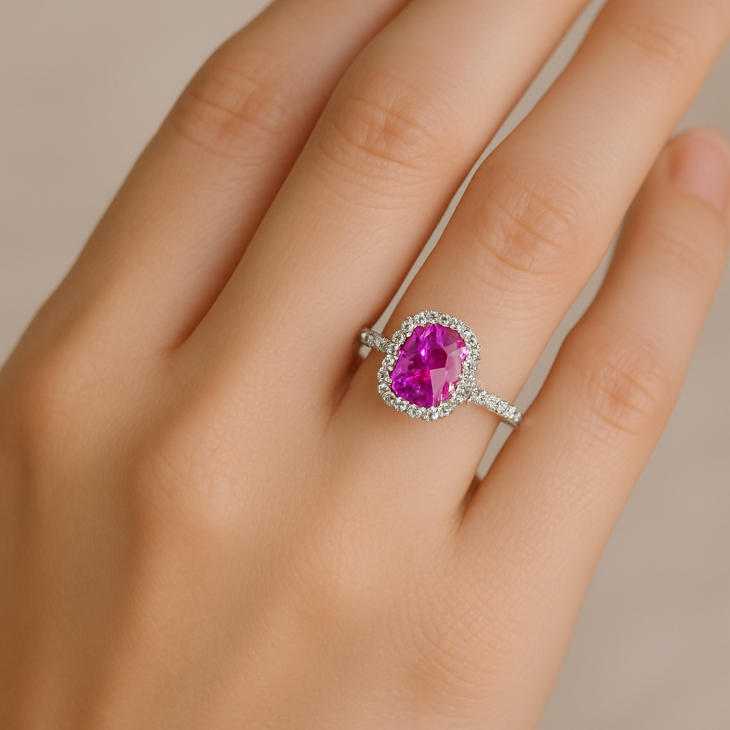 Pink spinel diamond ring