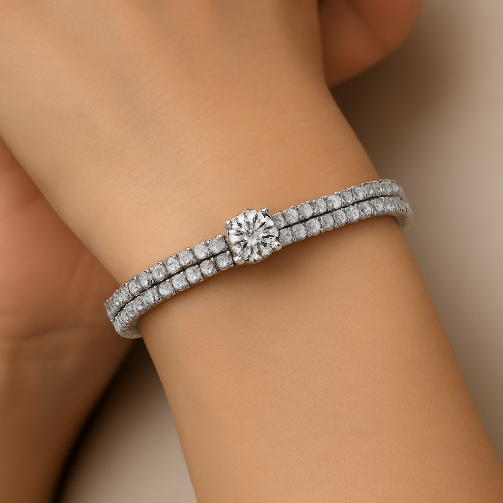 3-row diamond center tennis bracelet