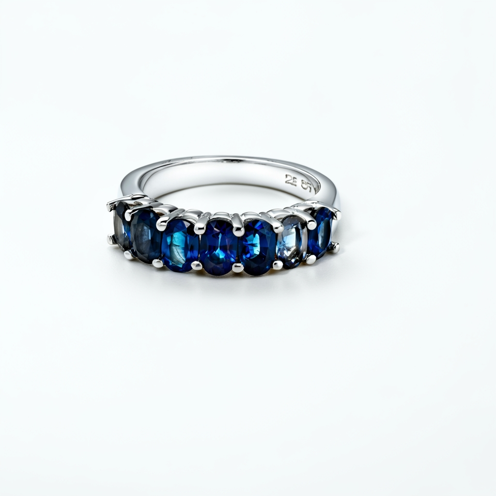 Oval blue sapphire 1/2 band