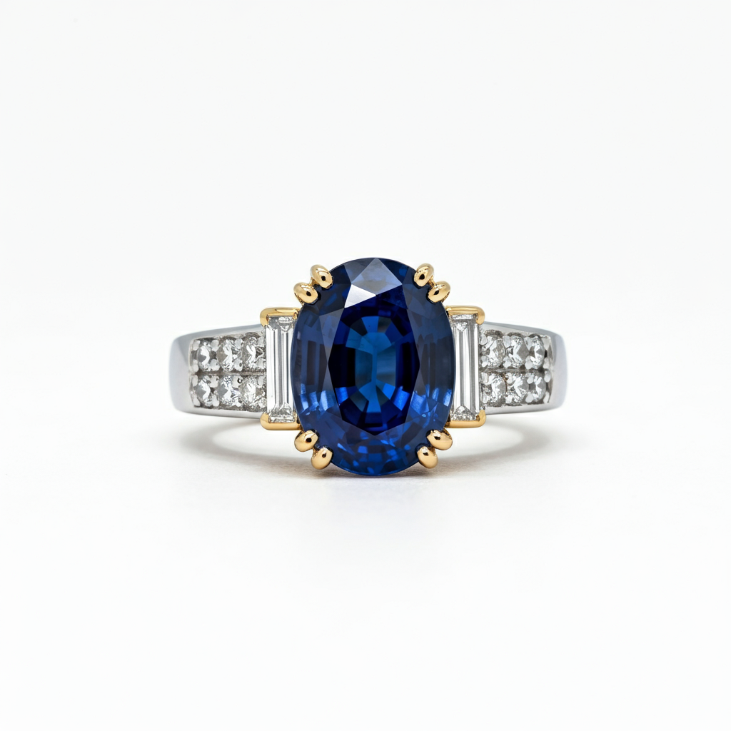 Oval-cut blue sapphire ring