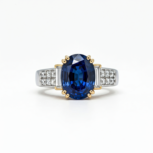 Oval-cut blue sapphire ring