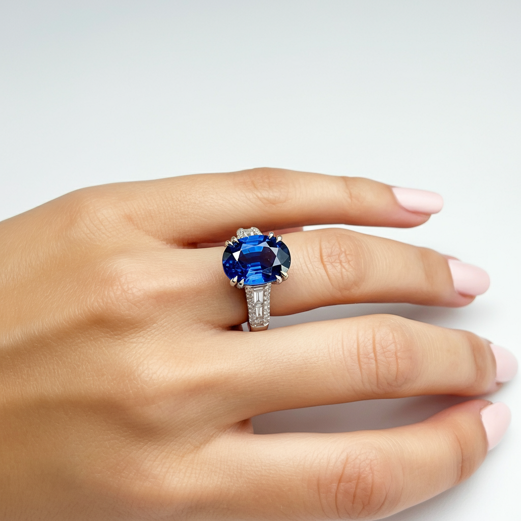 Oval-cut blue sapphire ring
