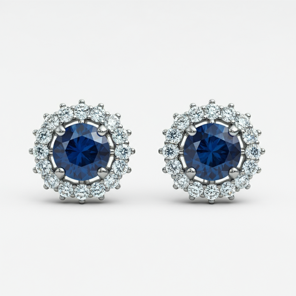 Blue sapphire halo diamond studs