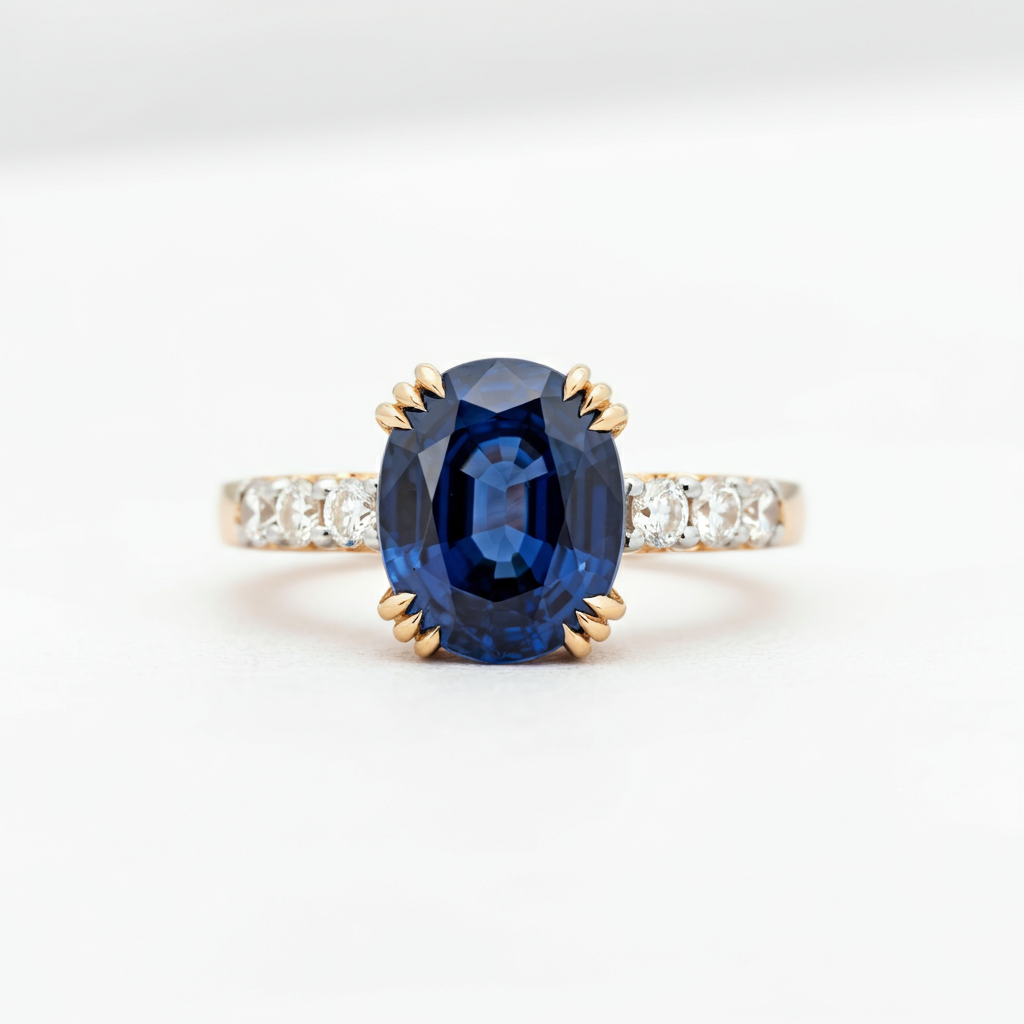 Oval-cut blue sapphire diamond ring