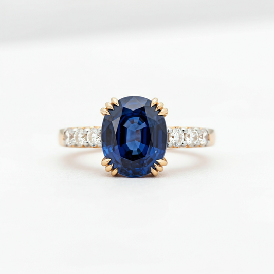 Oval-cut blue sapphire diamond ring