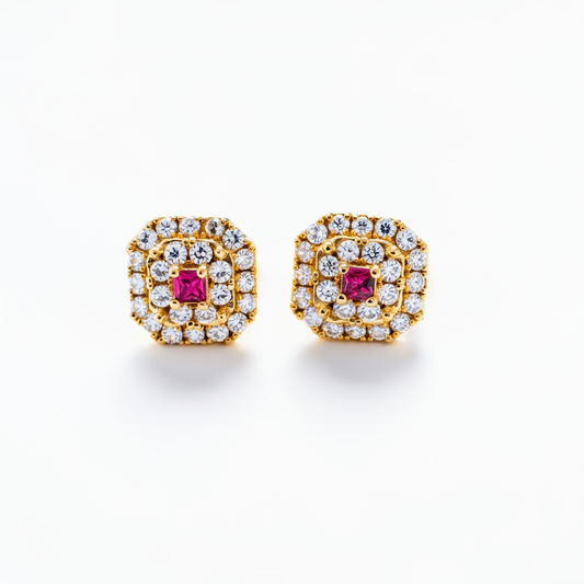 Princess-cut pink sapphire earrings