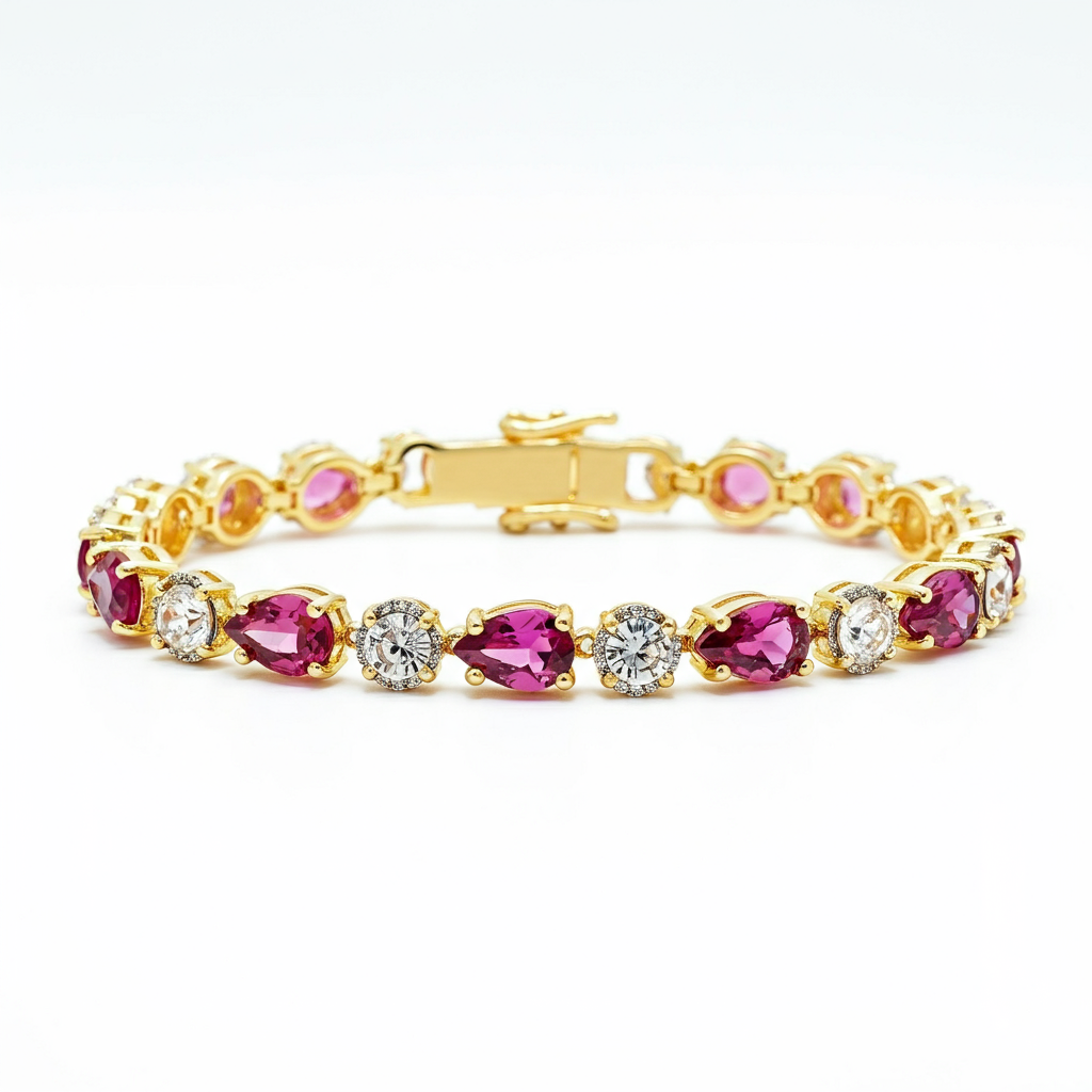 Pear-shape pink sapphire diamond bracelet
