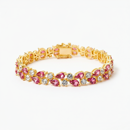 Pear-shape pink sapphire double tennis bracelet