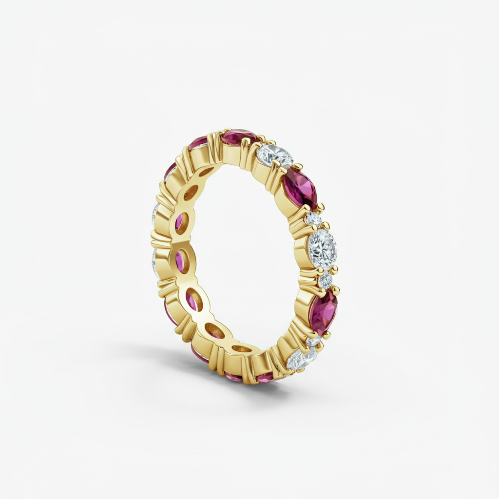 Pear-shape pink sapphire eternity band