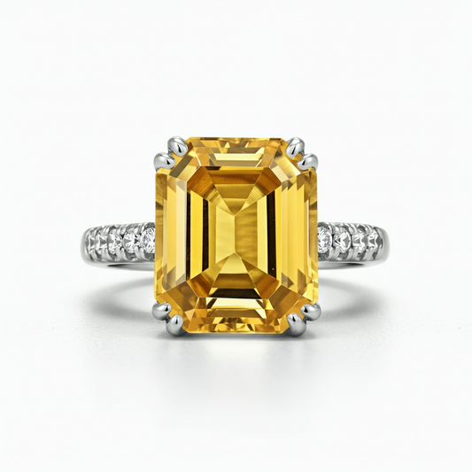 Emerald cut yellow sapphire diamond ring
