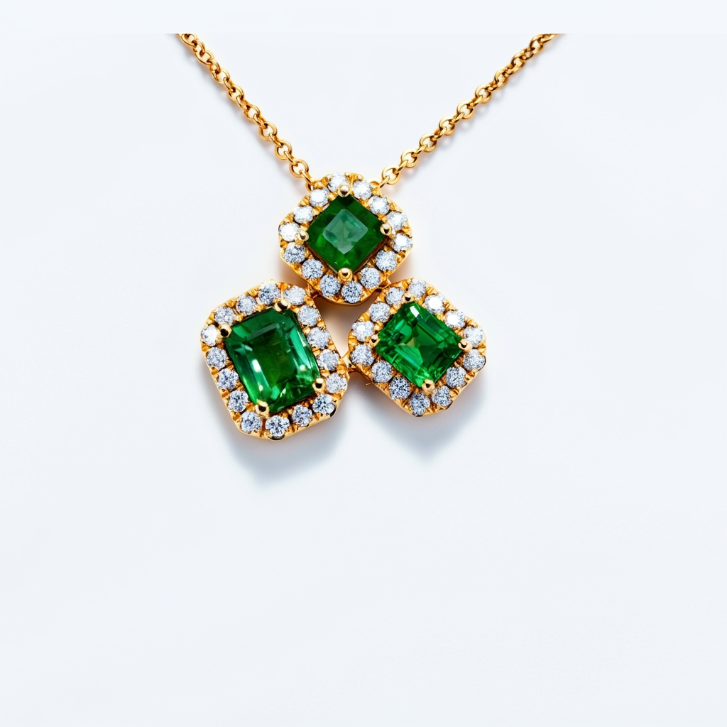 Colombian emeralds and diamonds trio necklace