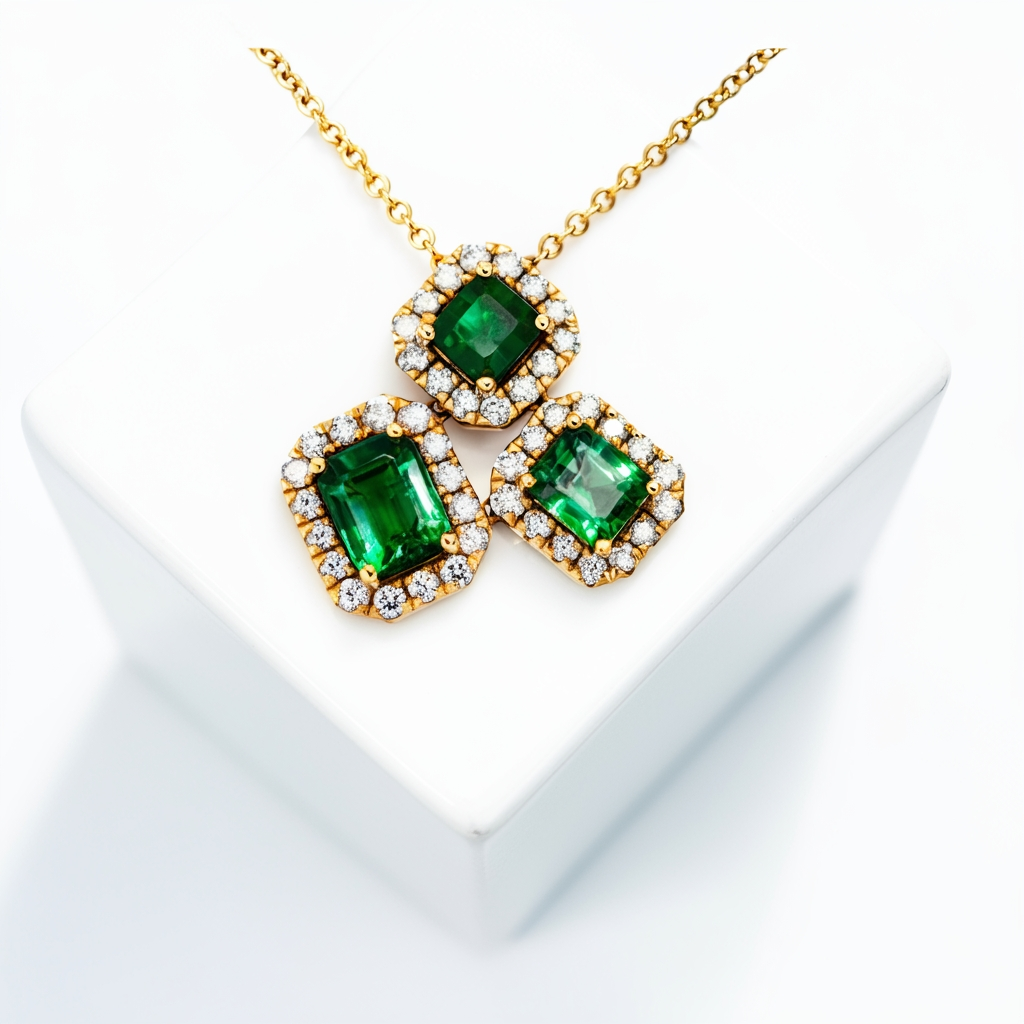 Colombian emeralds and diamonds trio necklace