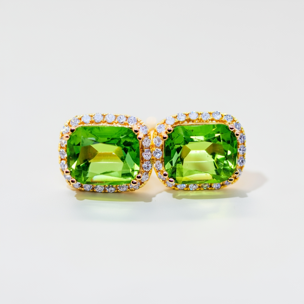 Peridot cushion-cut earrings