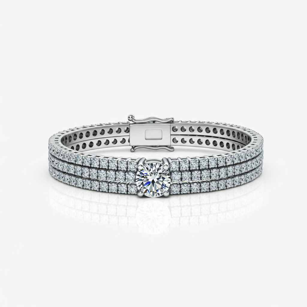 3-row diamond center tennis bracelet