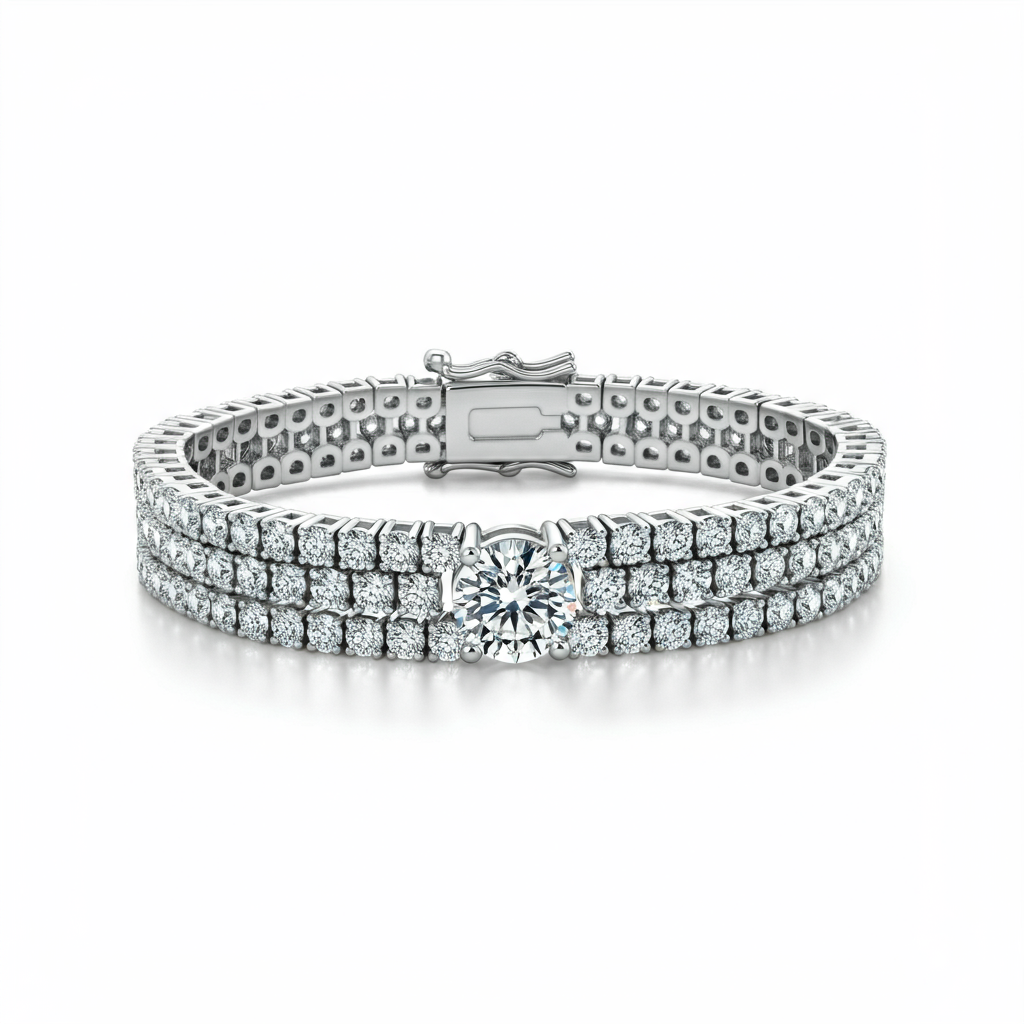 3-row diamond center tennis bracelet