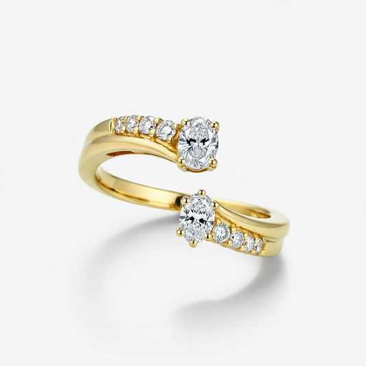 Curved oval cut diamond ring