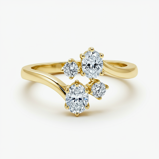 Asymmetric oval cut diamond ring
