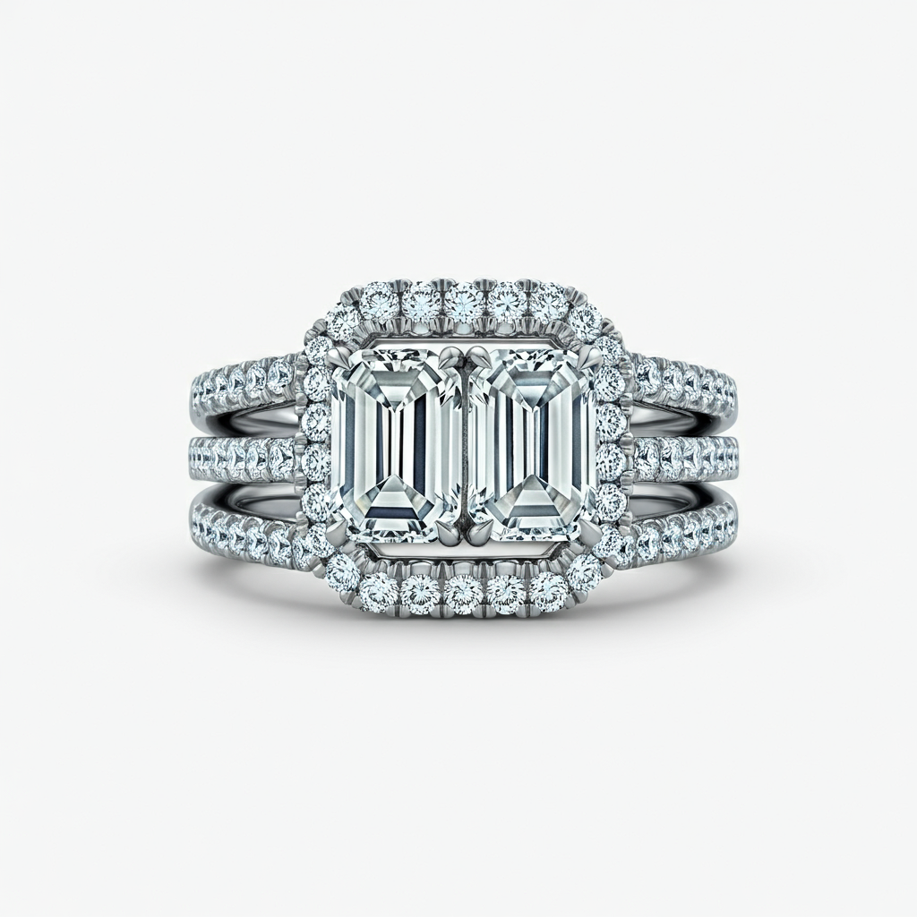 Side by side emerald cut diamond ring