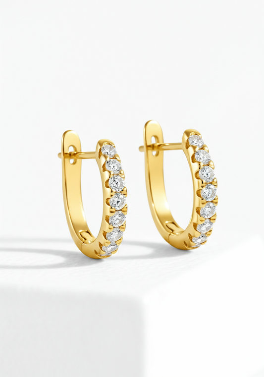 Yellow gold diamond huggie earrings