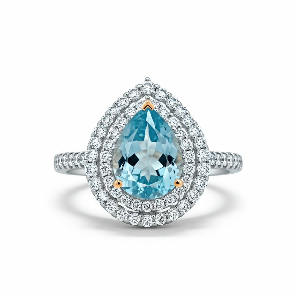 Aquamarine pear shape diamond ring