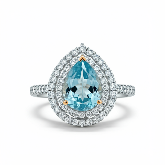 Aquamarine pear shape diamond ring