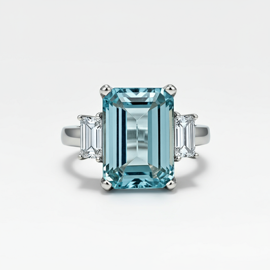 Aquamarine trapezoid diamonds ring