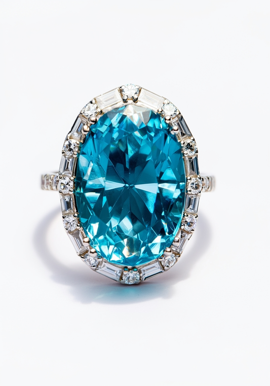 Oval aquamarine diamond ring