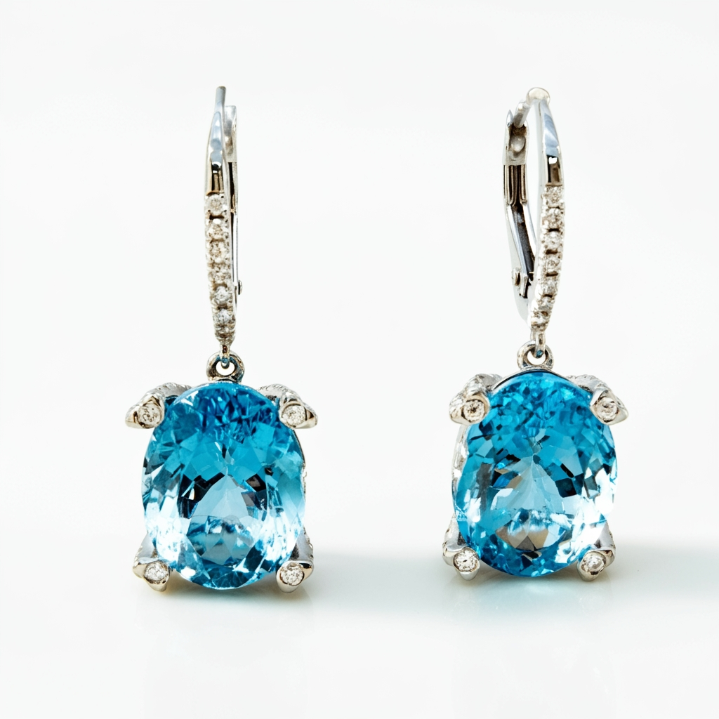 Oval aquamarine drop earrings