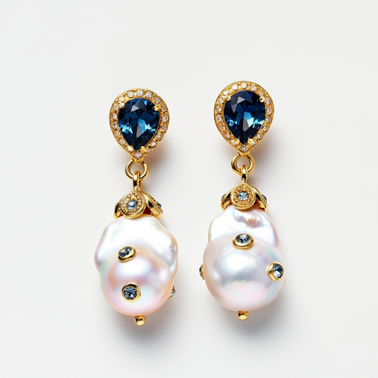 Baroque pearl and sapphire diamond earrings