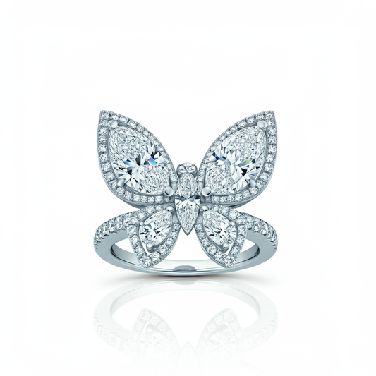 Diamond pear and marquise butterfly ring