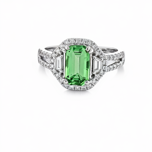 Emerald baguette diamond ring