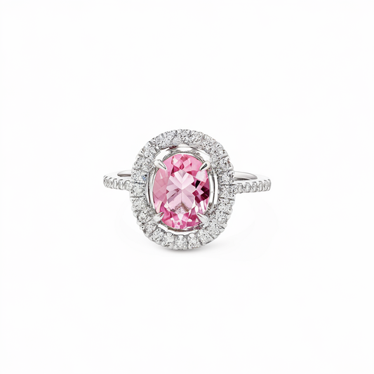 Oval pink tourmaline diamond ring