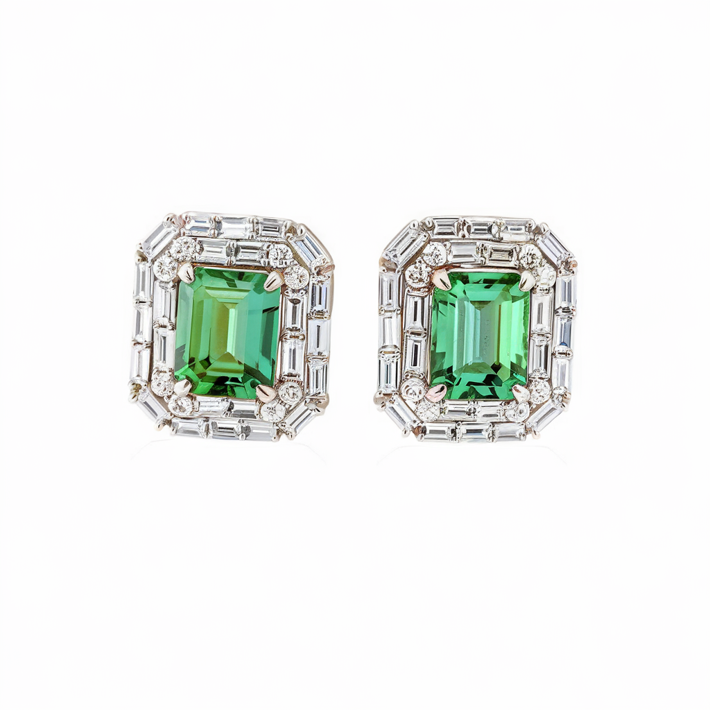 Emerald double halo earrings