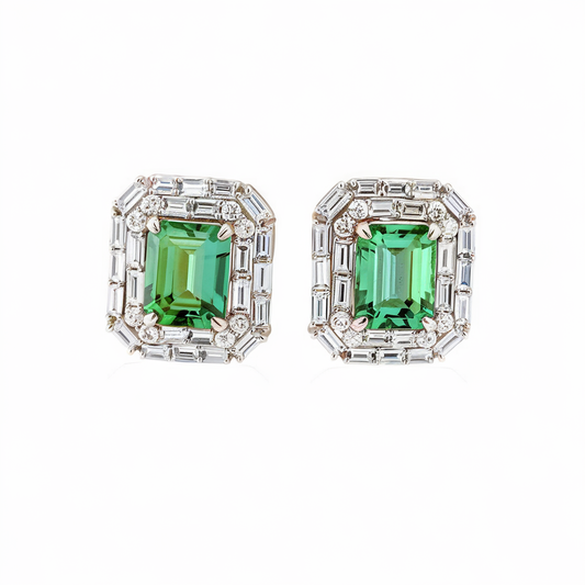 Emerald double halo earrings
