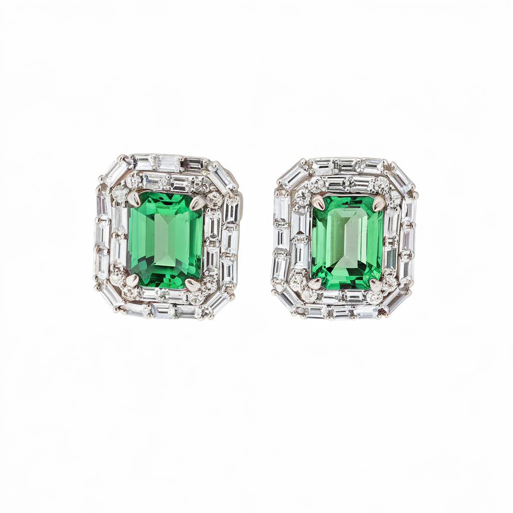 Emerald double halo earrings