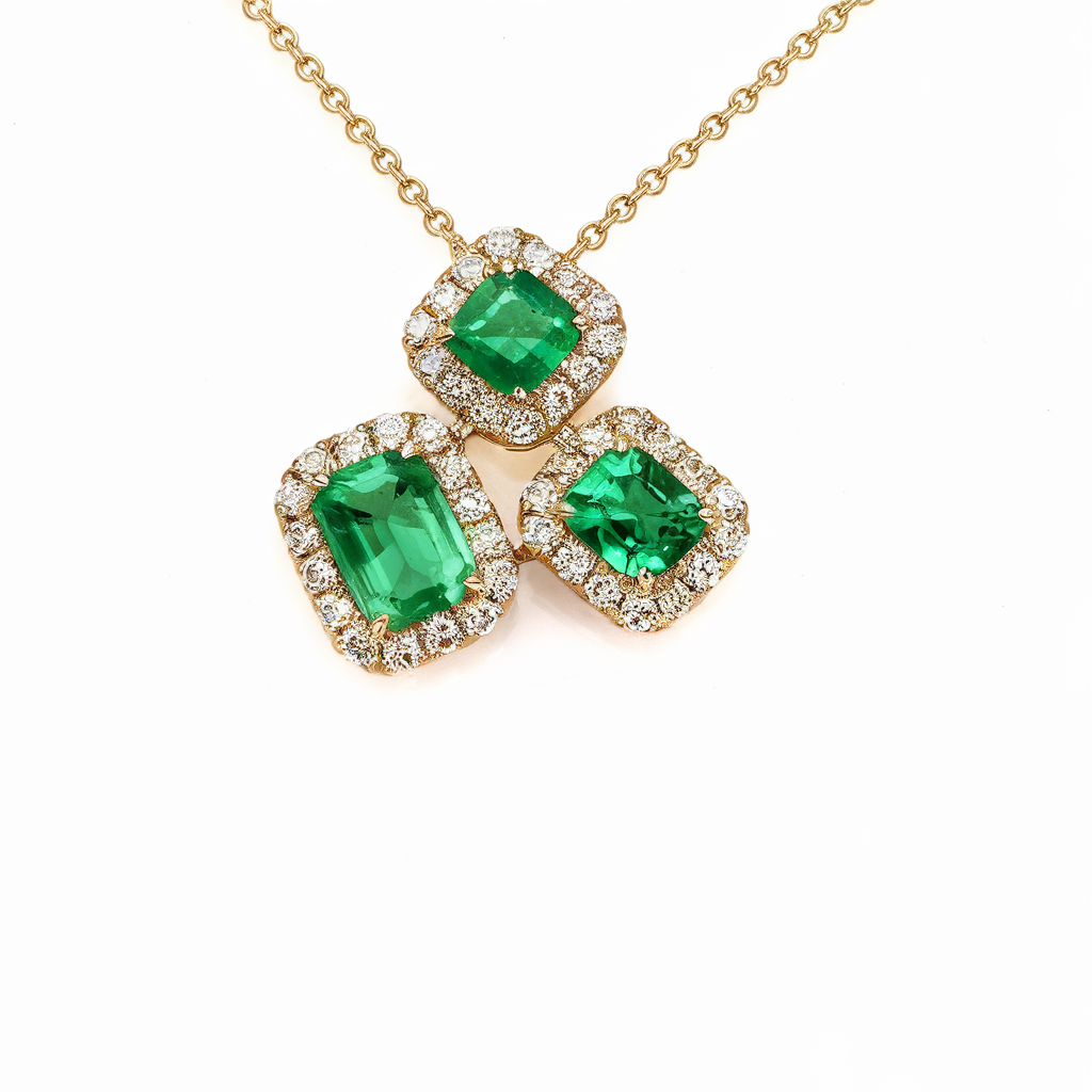 Colombian emeralds and diamonds trio necklace