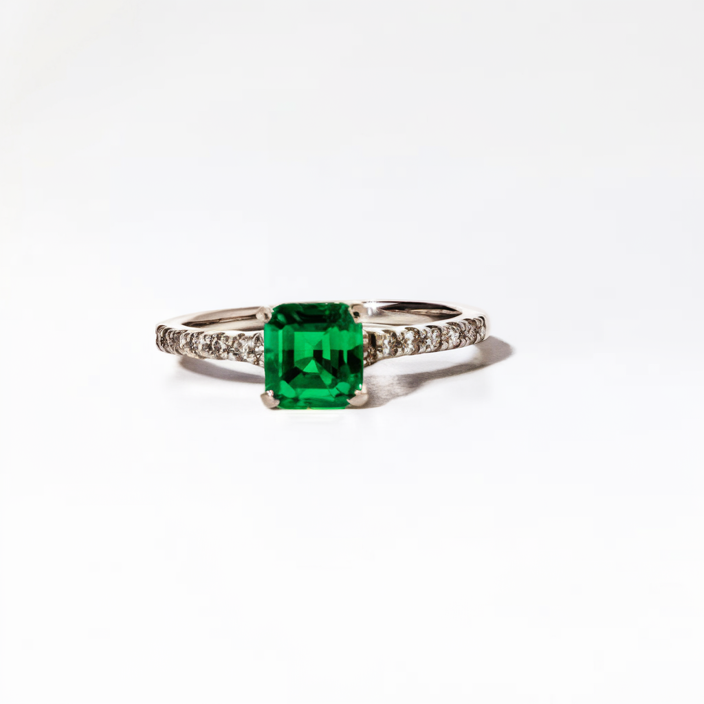 Square-cut green tourmaline solitaire ring