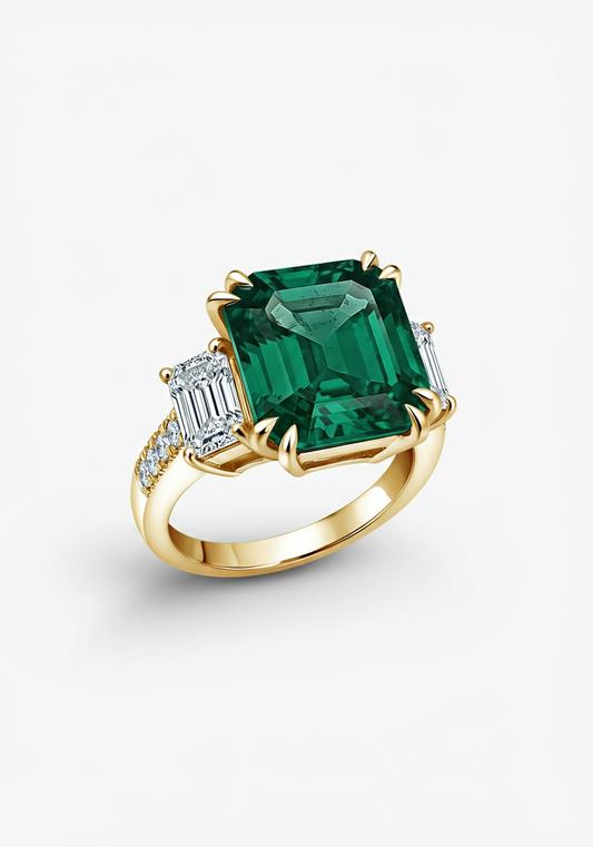 Emerald pavé diamond ring