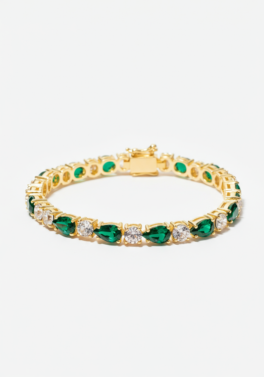 Emerald pear diamond tennis bracelet