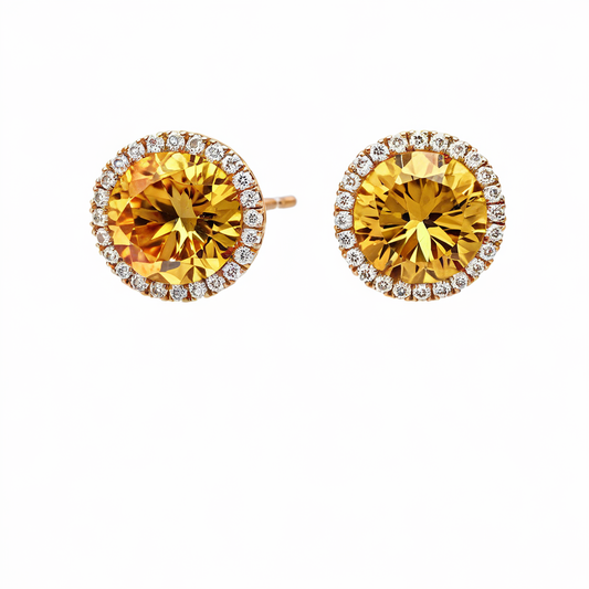 Round yellow spinel diamond earrings