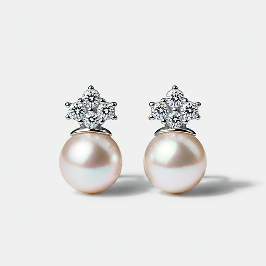 Natural white pearl and diamond earrings