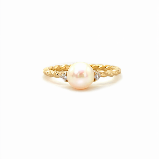 Yellow gold diamond pearl ring
