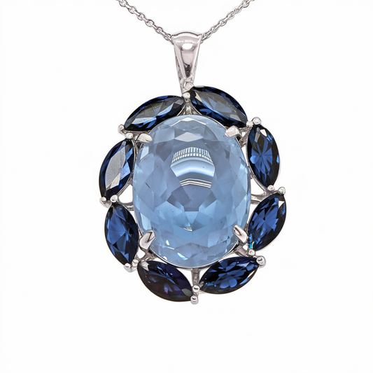 Cabochon aqua and sapphire necklace