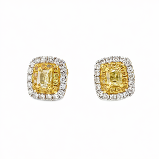 Fancy yellow cushion-cut earrings