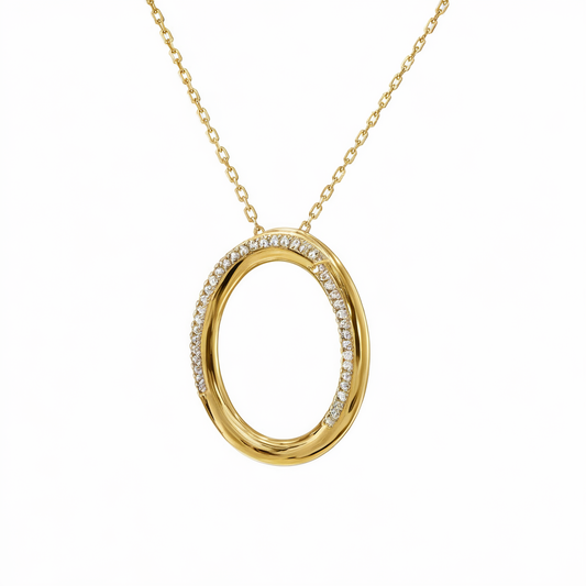 Golden oval diamond necklace
