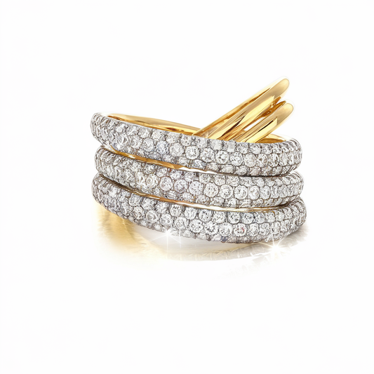 Crossover yellow gold diamond band